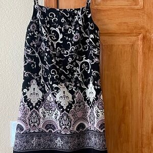 Elegant Black Purple White Patterned Sun Dress